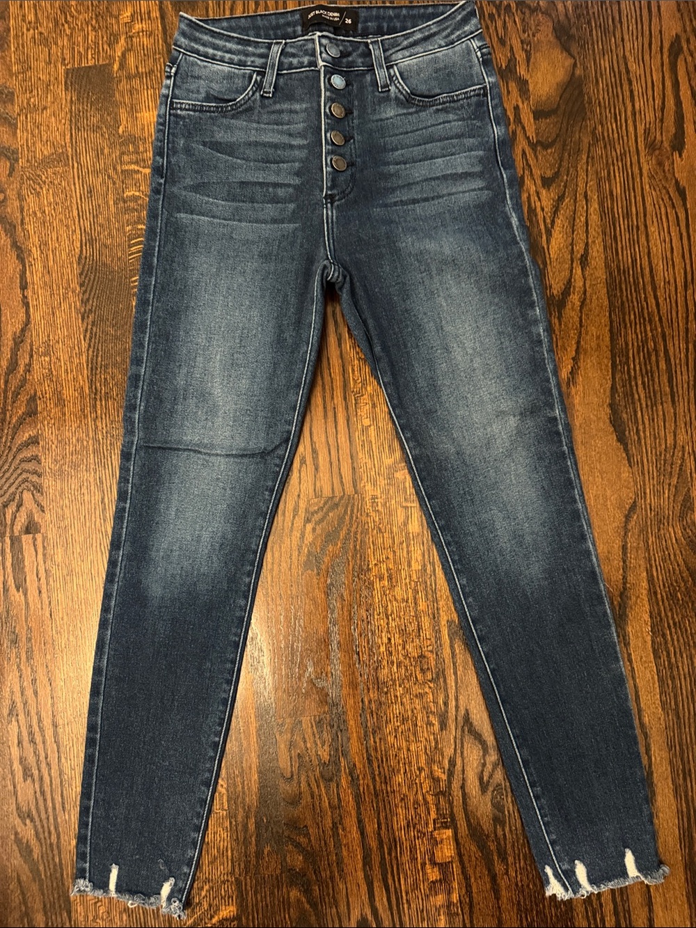 High-Rise Dark Wash Women’s Jeans with Button Fly - just black denim